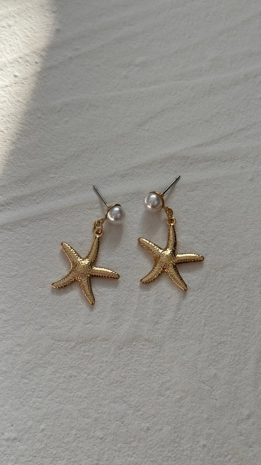 Faux Pearl Starfish Earrings