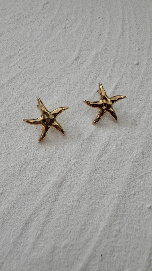 Grooved Golden Starfish Earrings